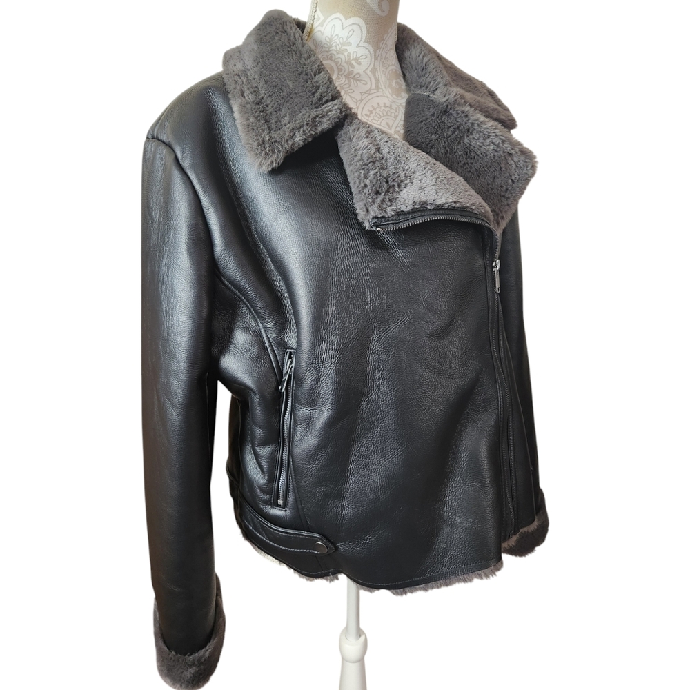a.n.a Midweight Fur Lined  Motorcycle Jacket size  XL/16